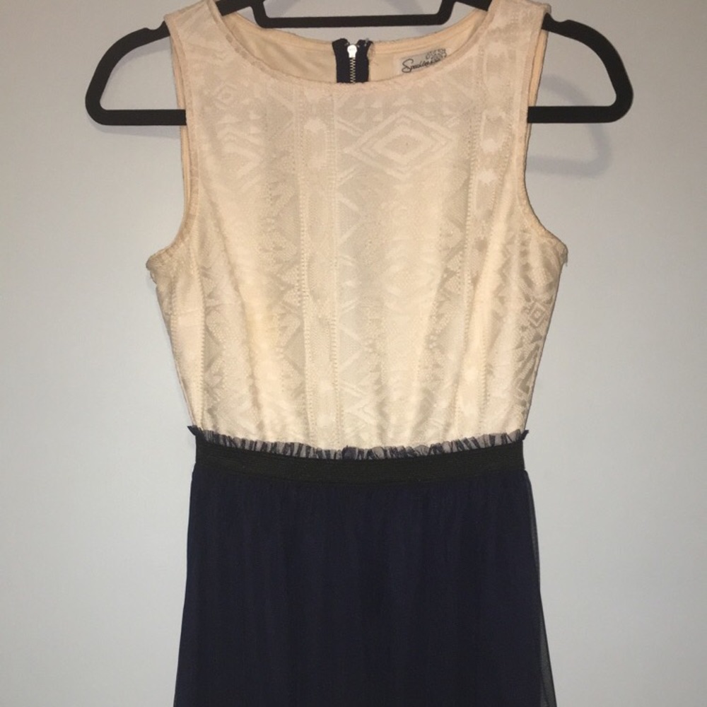 white & navy blue tulle dress